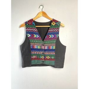 Handmade Embroidered Reversible Tapestry Ranch Vest size L USA